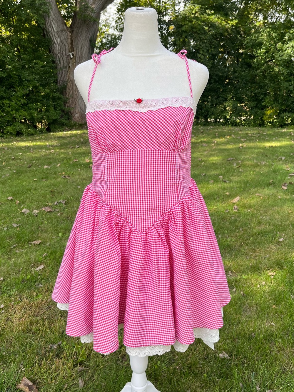 Anastasia Mini Dress Pink White Gingham NWT More to Come Tie Shoulders Large